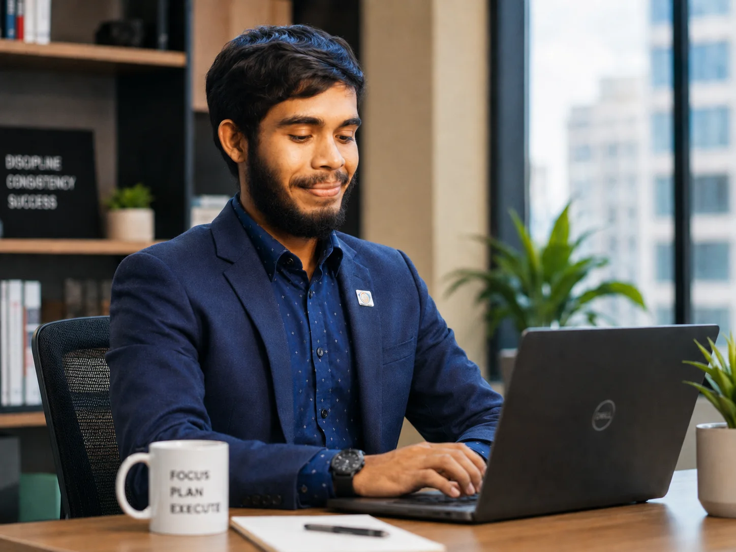 Abdullah Al Mehedi working at a laptop in his office